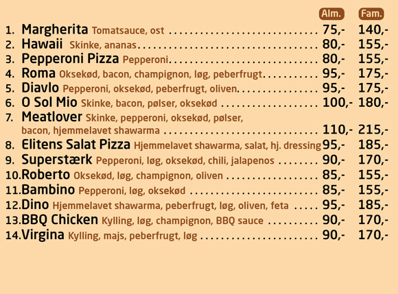 Shawarmaeliten, pizzamenu 2025, del 1.